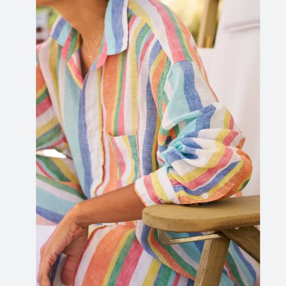 Frank & Eileen Fiona Sleeveless Classic Linen Blouse Size: S Multi Color Stripe - Picture 12 of 16